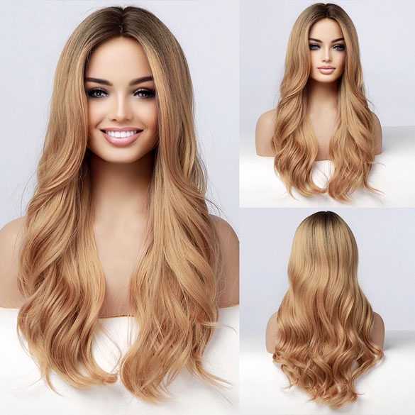 Pruik licht goudblond lang haar met grove slag model 017