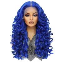 Luxe lace front pruik lang blauw haar met zachte krullen