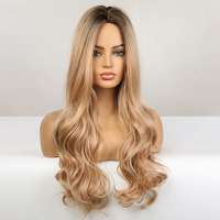 Pruik met lang haar in goudblondmix met grove slagen model 451