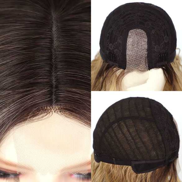 Luxe pruik lang haar balayage blondmix met slagen model Lola