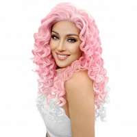 Diva Drag pruik met lace front lang haar met spiraalkrullen in roze wit