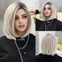 Bob model pruik met steil haar roomblond mix zonder pony