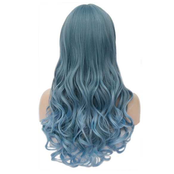 Carnaval lolita pruik lang haar met krullen duo-blauw