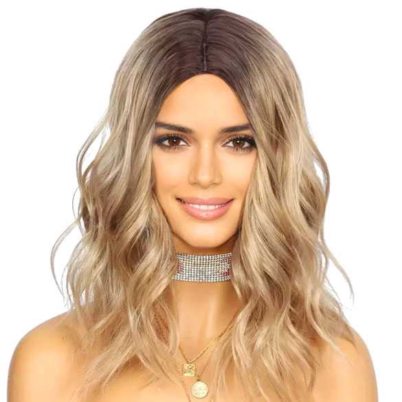 Pruik halflang honingblond haar met slagen model Zia