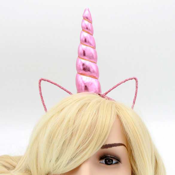 Unicorn glinster haarband met oortjes Roze