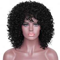 Afro kroes pruik zwart schouderlang haar spiraalkrullen