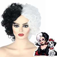 Cruella de Vil pruik kort zwart wit