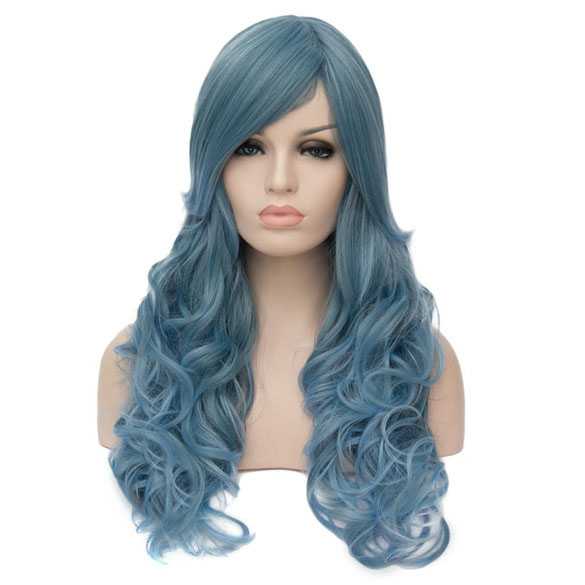 Nieuw Carnaval pruik mat grijs-blauw lang haar met krullen - Mooie UV-04