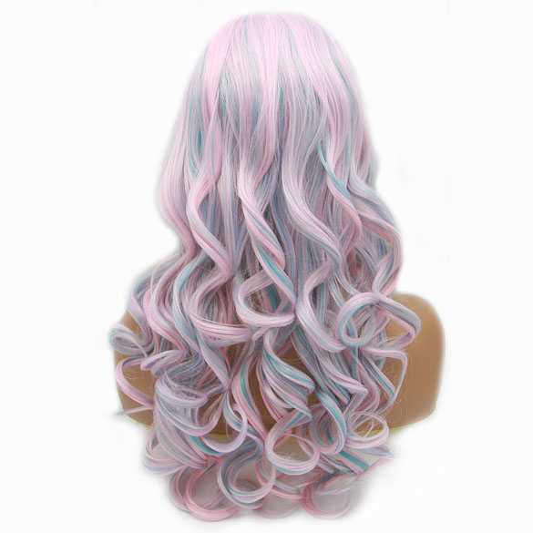 Lolita pruik pastel ijsroze ijsblauw lang haar met krullen