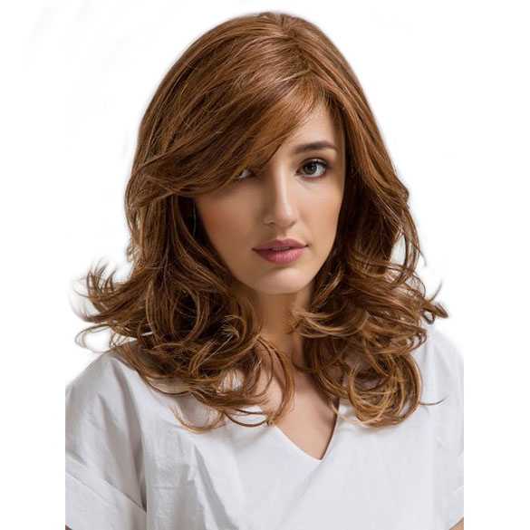 Pruik schouderlang honing roodblond haar model Ilse