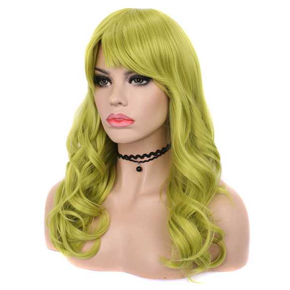Luxe carnaval pruik lang haar met krullen Tea Green