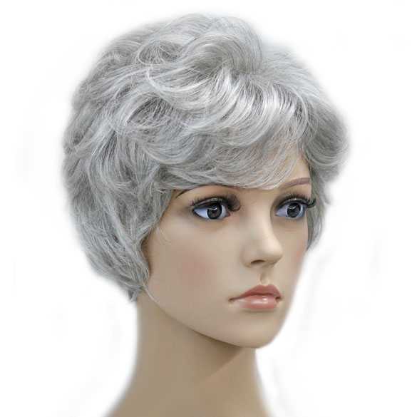 Moderne pruik kort krullend haar grijsmix kleur 51
