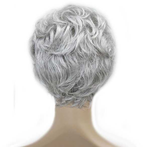 Moderne pruik kort krullend haar grijsmix kleur 51