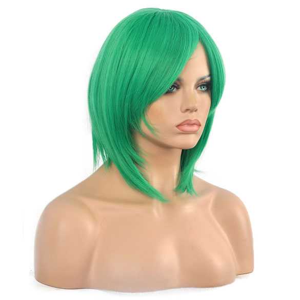 Pruik kort bob model met steil groen haar
