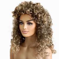 Wilde krullen pruik schouderlang haar blond bruin (sample verkoop)