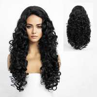 Mooie pruik lang zwart haar veel volume en krullen