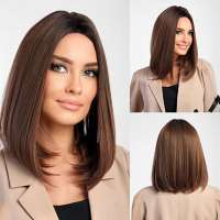 Pruik halflang bob model met steil haar zonder pony Mara