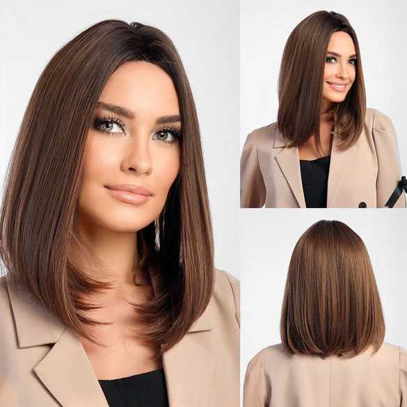 Pruik halflang bob model met steil haar zonder pony Mara