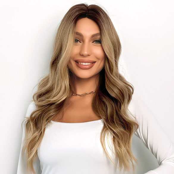 Pruik met lang goudblond haar met grove slagen TASJA