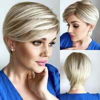 Pixie model pruik kort blondmix in laagjes
