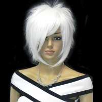Halloween Cosplay Punk pruik wit kort haar in lagen met lange pony