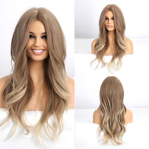 Pruik lang haar in blondmix met grove slag model 254