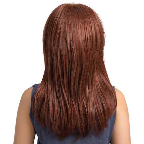 Pruik halflang steil rood haar in laagjes model Tori