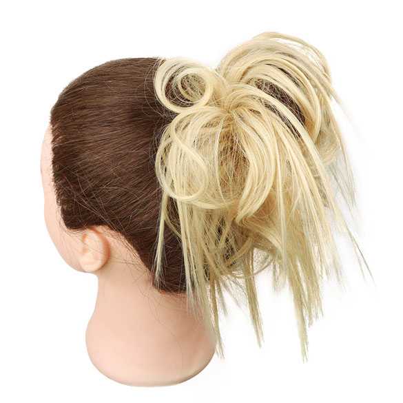 Warrige haar scrunchie met elastiek blondmix kleur 24-613