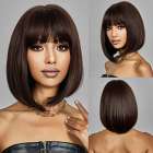 Pruik kort bob model kastanjebruin haar met pony model Ada
