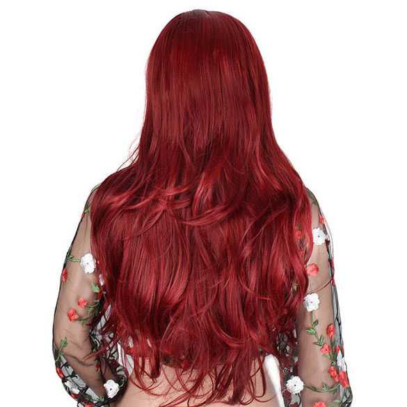 Pruik gothic rood lang haar grove slagen met zij-scheiding