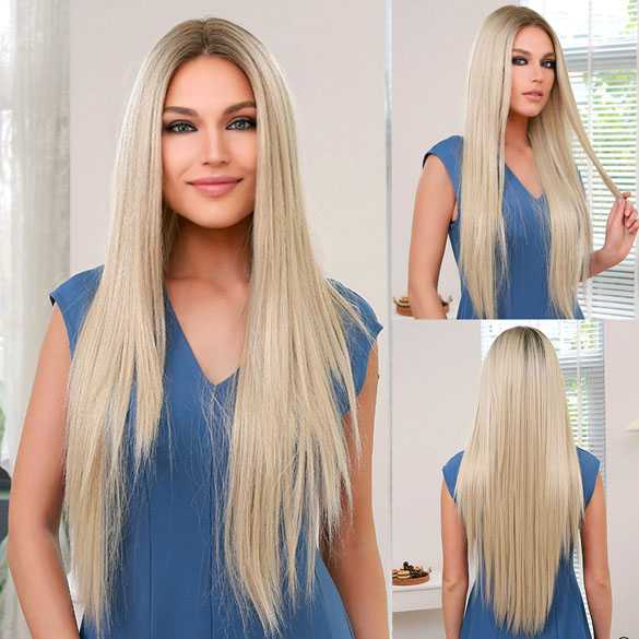 Swiss lace pruik lang steil haar zonder pony model Esmay