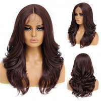 Swiss lace front pruik lang haar in laagjes donker kastanje