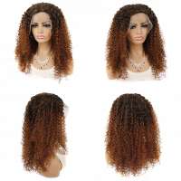 Pruik honing roodbruin haar met lace rand met krullen zonder pony