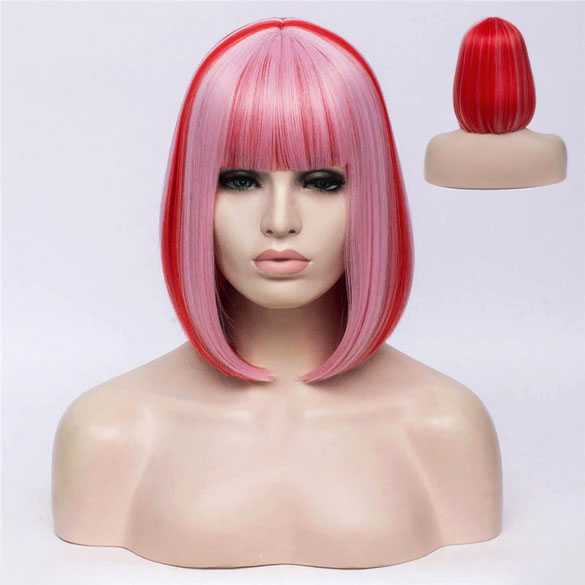 Carnaval pruik bob model roze rood
