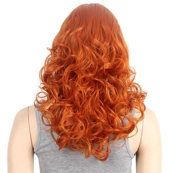 Spectaculaire pompoen oranje pruik lang haar met krullen