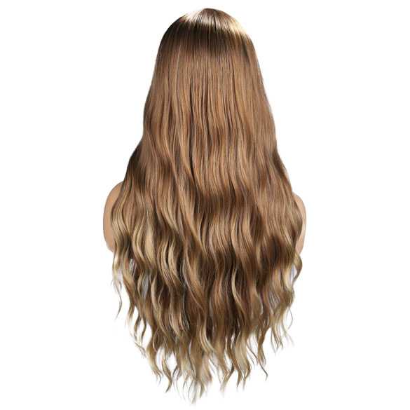 AANBIEDING : Pruik lang golvend haar met natuurlijk kleurverloop bruin blond