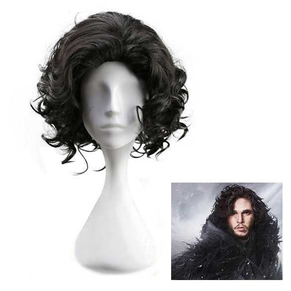 Luxe pruik zwart krullend haar model Jon Snow