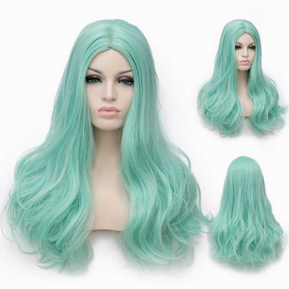 Pruik lang haar met krullen in mintgroen