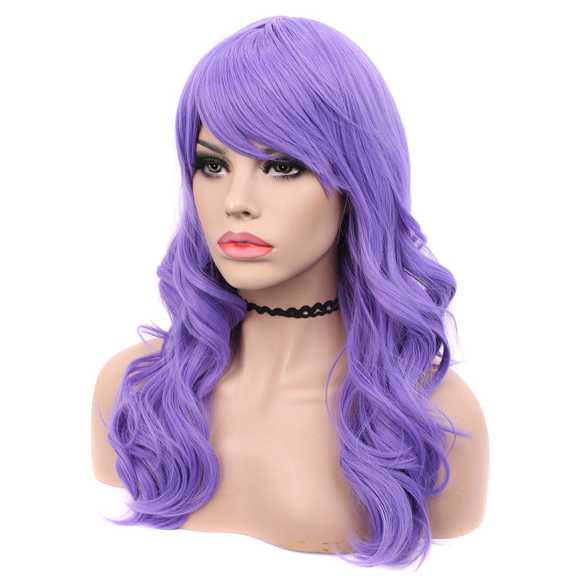 Luxe carnaval pruik lang haar met krullen Violet Purple