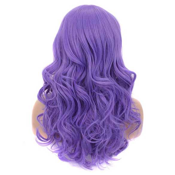 Luxe carnaval pruik lang haar met krullen Violet Purple