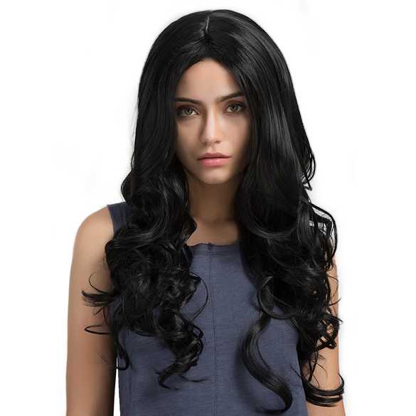 Pruik lang zwart haar met krullen model Anna-Louise