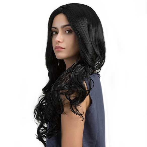 Pruik lang zwart haar met krullen model Anna-Louise