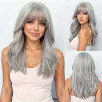 Pruik lang steil haar in laagjes medium grijsmix model Yep