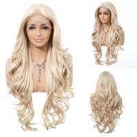 Mono top swiss lace pruik lang roomblond haar model Helena