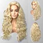 Pruik lichtblond mix lang haar veel krullen zonder pony