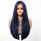 Luxe pruik lang steil haar in laagjes zwart blauw Luxe pruik lang steil haar in laagjes zwart blauw