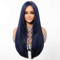 Luxe pruik lang steil haar in laagjes zwart blauw