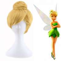 Tinkerbell elfje pruik kort ginger goudgeel haar met knotje