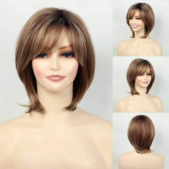 Pruik caramel roodbruin bob model met pony
