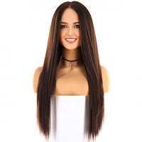 Swiss lace pruik lang steil medium bruin haar model Tabitha